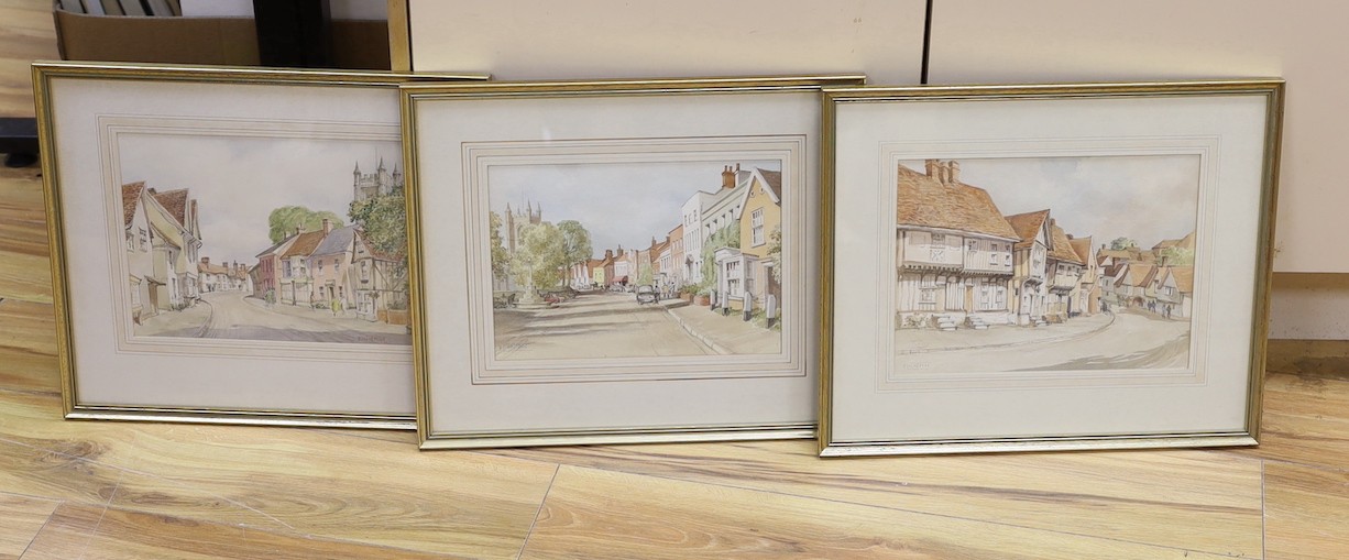 Dorothy Lightfoot (1909-2002), three watercolours, villages in Suffolk including Lavenham and Dedham, 20 x 29cm